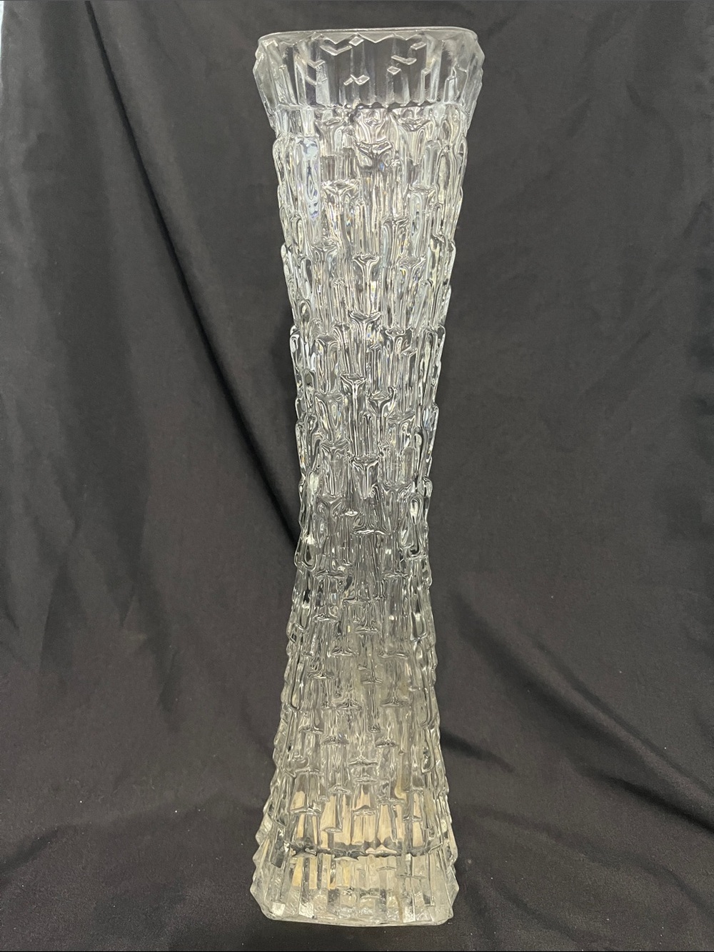 Vintage MCM clear glass "bark" or “ice glass” vase manufactured by Oberglas